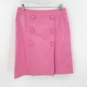 Talbots Pink Cotton Woven Button Front Side Zip Casual A-Line Skirt Size 6P FLAW